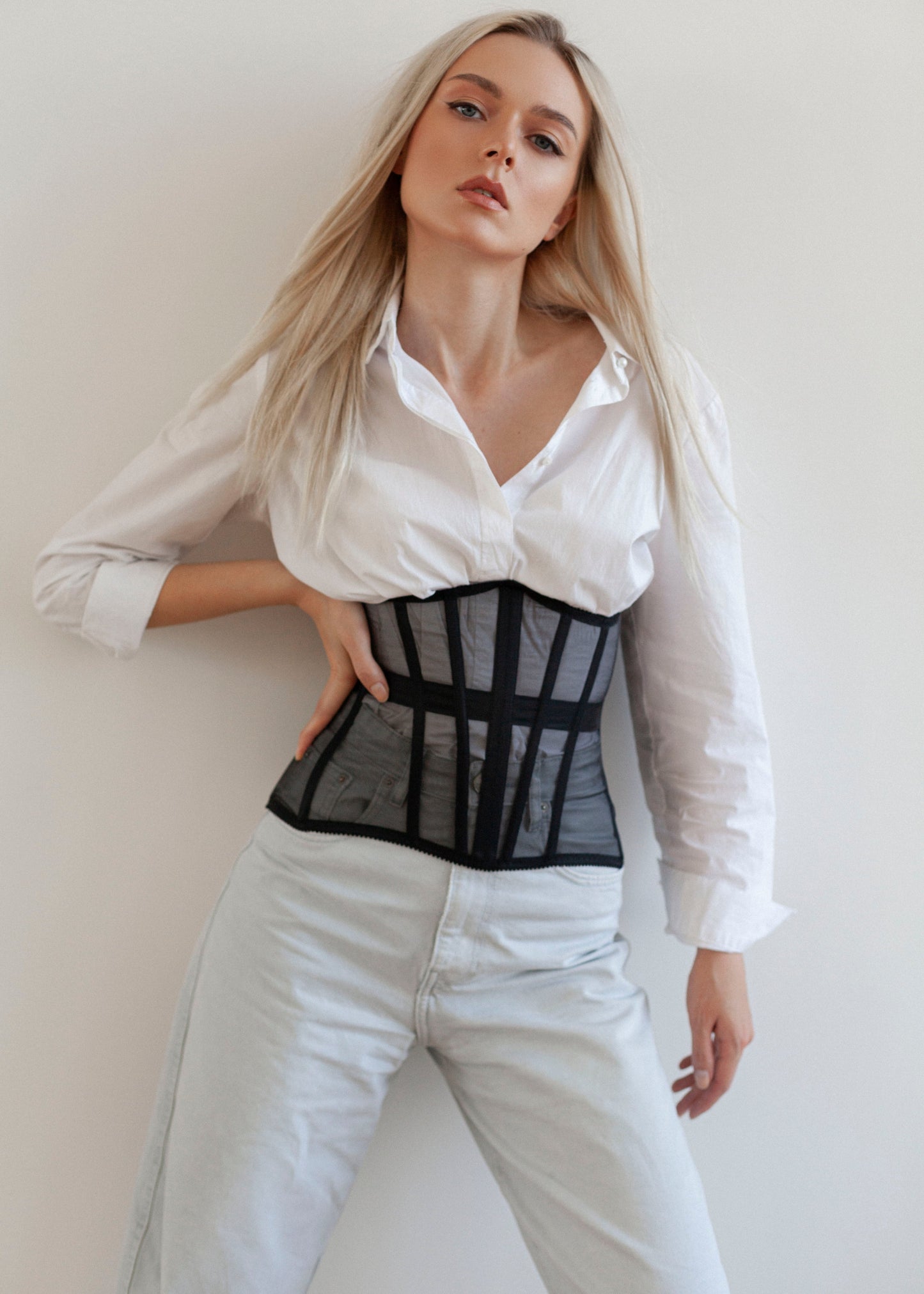 Black Mesh underbust corset