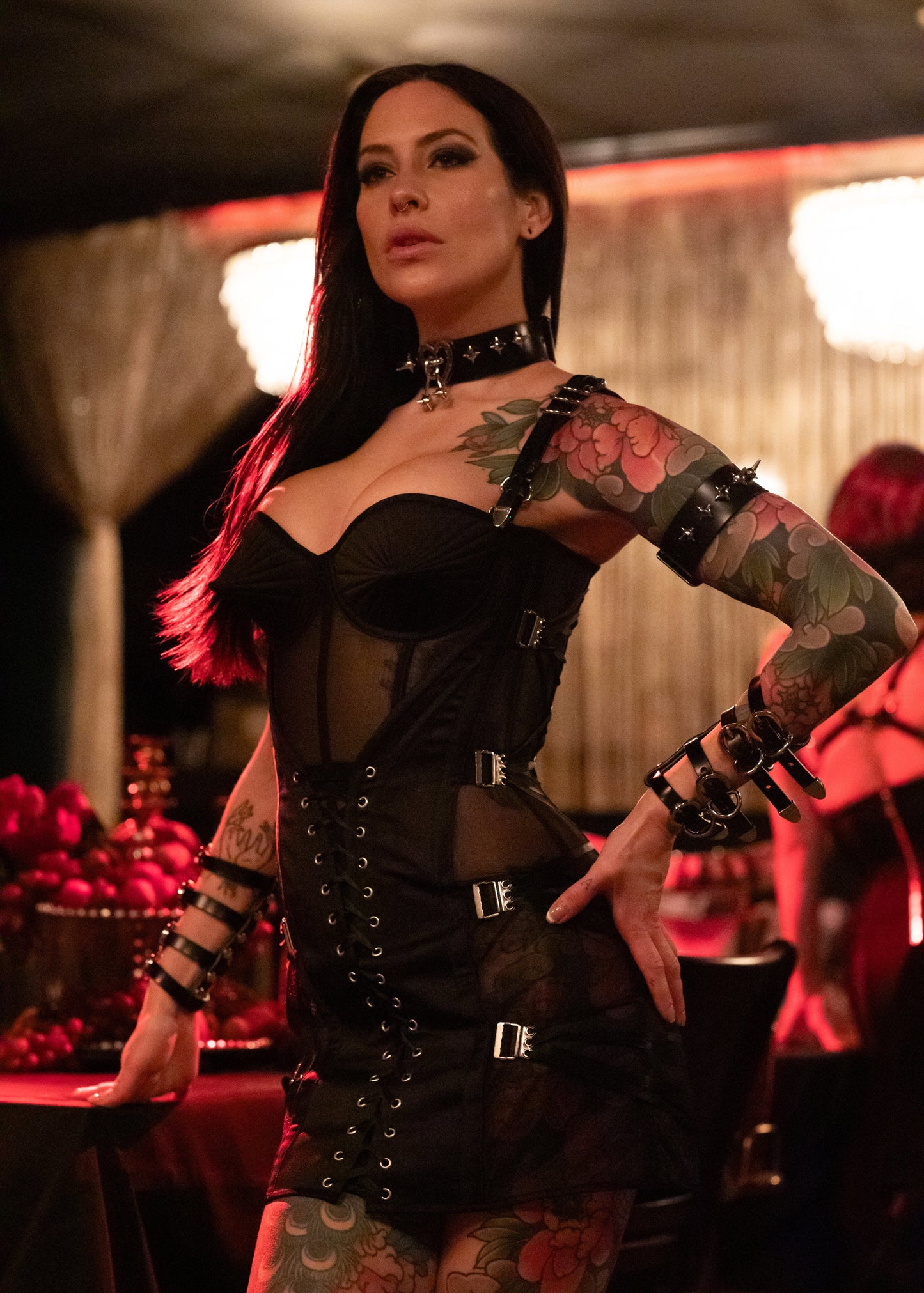 Noir Seduction Corset Dress – Sheer Black Mesh Corset, Gothic Fashion, Dark Feminine, Handmade Burlesque Dress