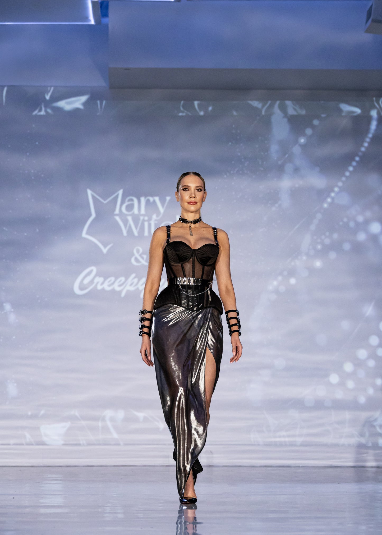 Black Sheer Corset Top with Hip Panels