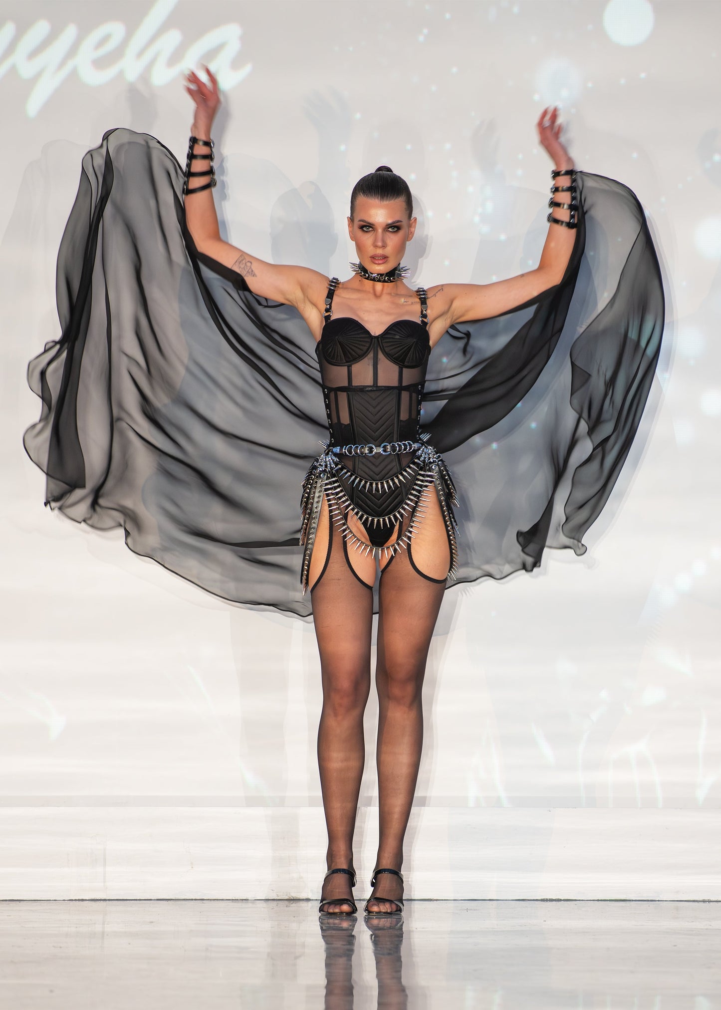Black Underbust corset  Bodysuit with lacing and zipper.