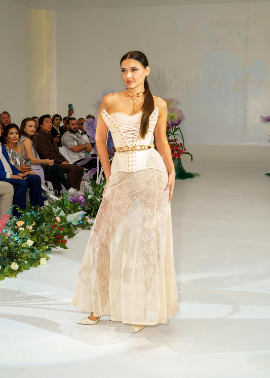 Beige Lace Flared Skirt