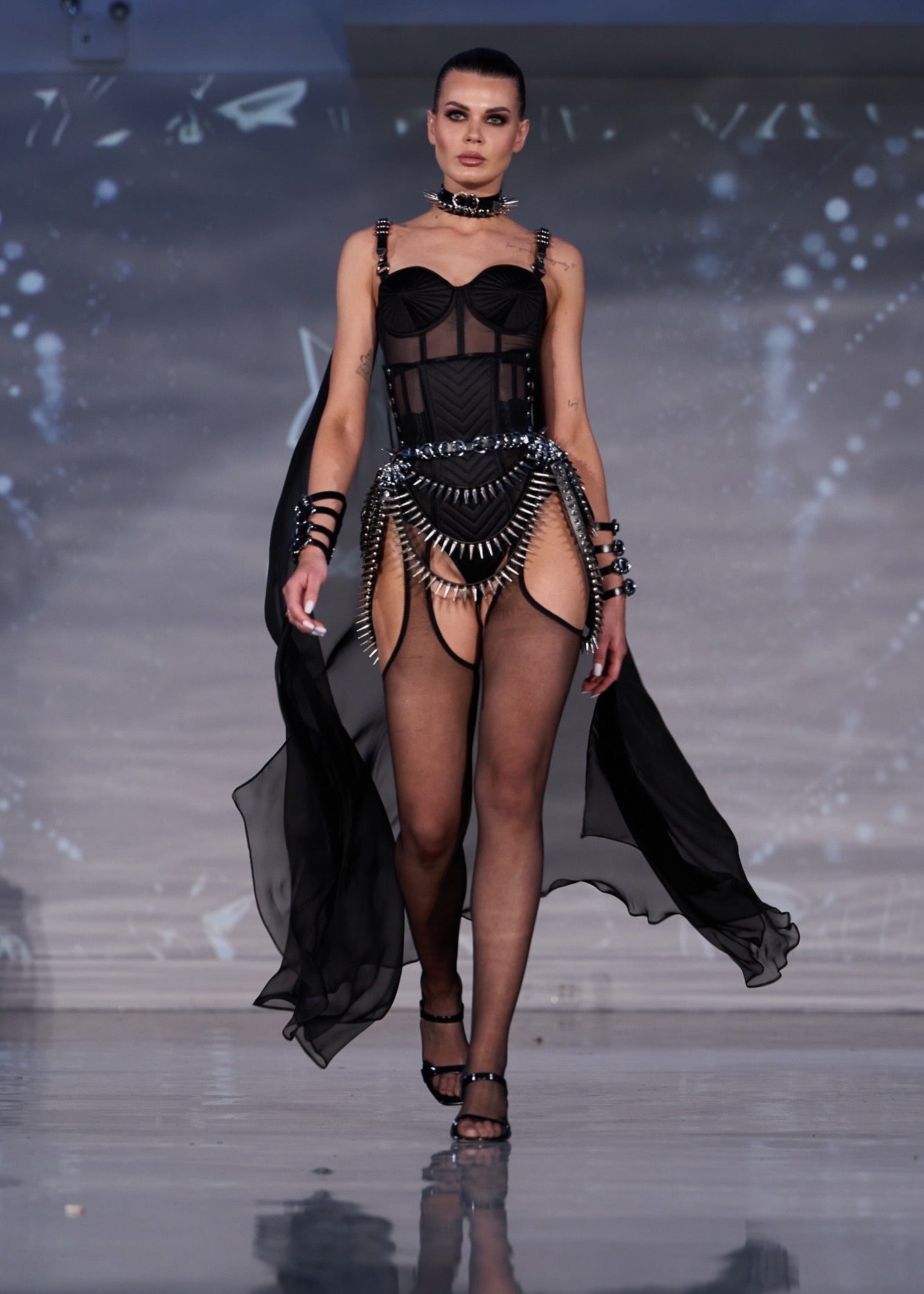 Black Underbust corset  Bodysuit with lacing and zipper.
