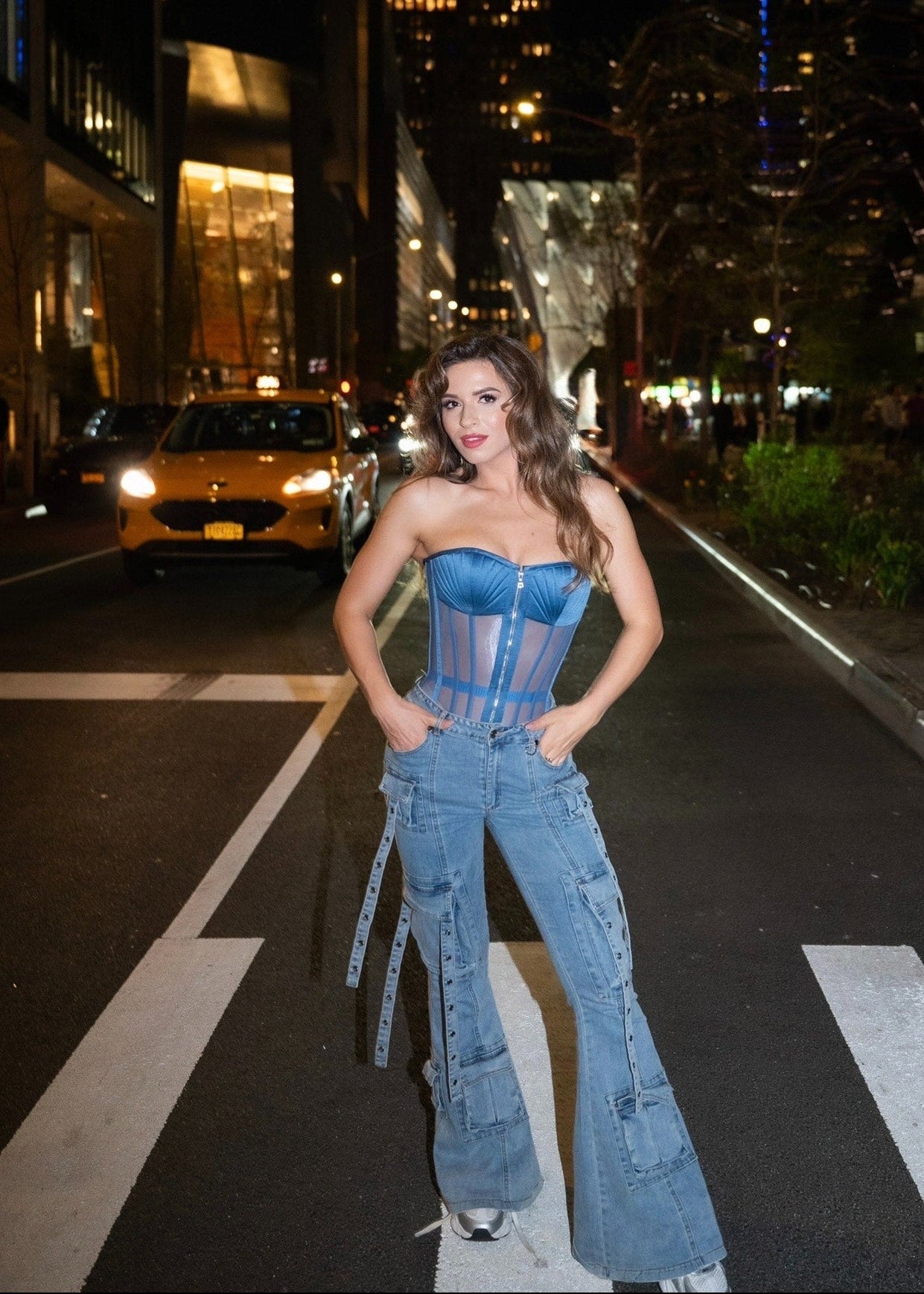 Blue Jeans  Sheer Corset Top with Zipper Front