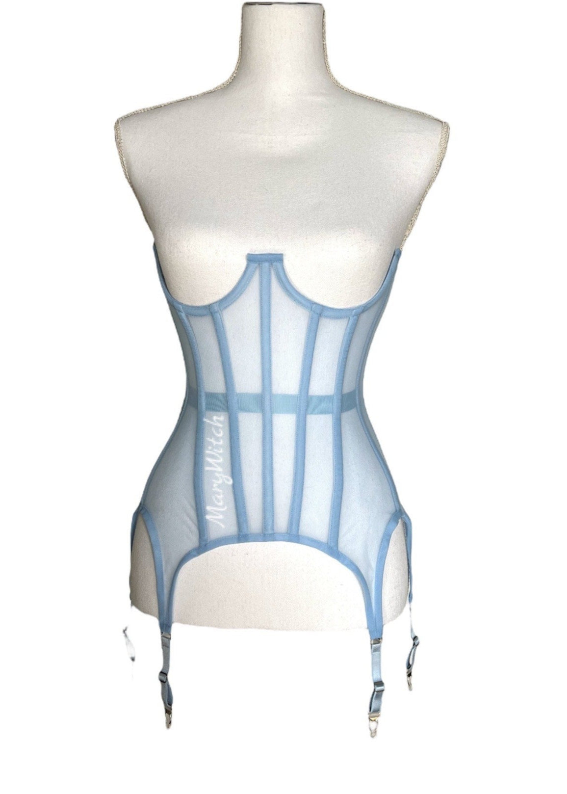 Beige Mesh underbust corset with suspenders