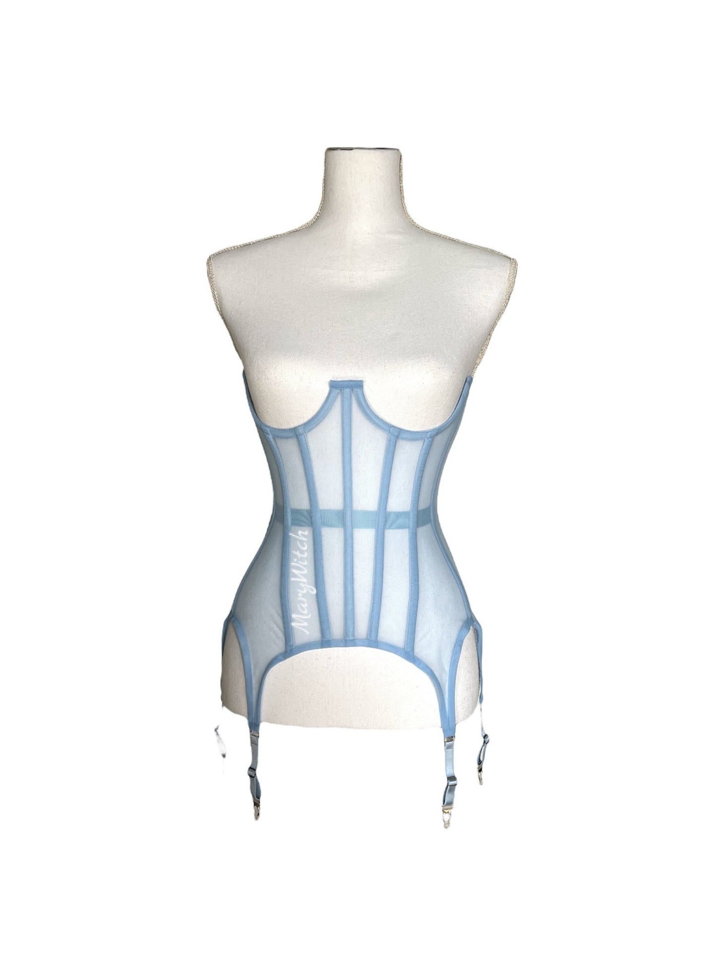 White  Mesh underbust corset with suspenders