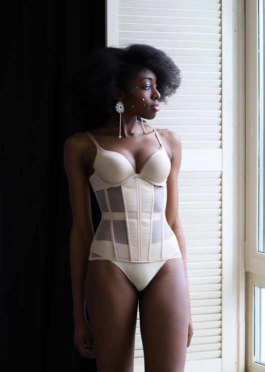 Beige Mesh underbust corset