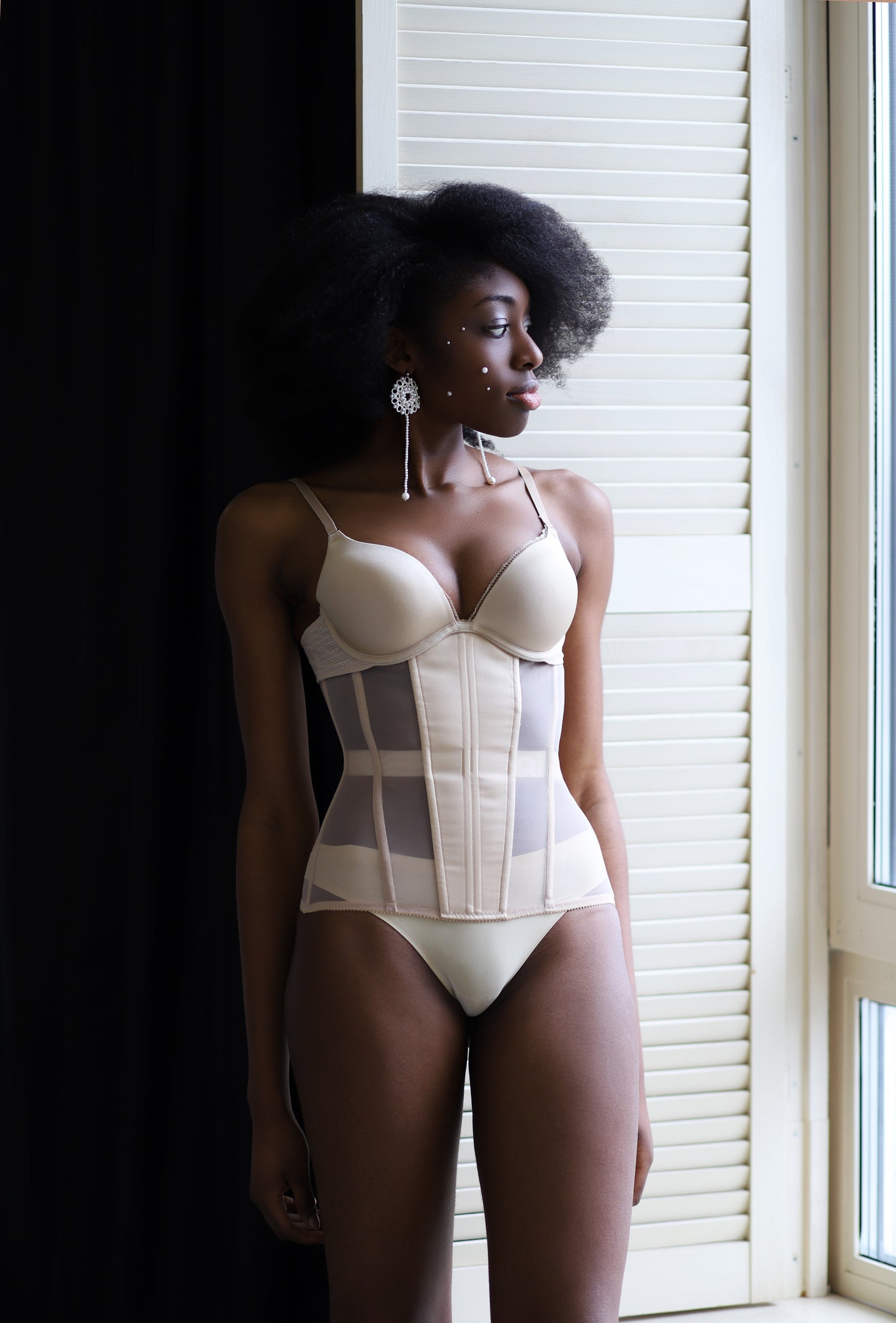 Beige Mesh underbust corset