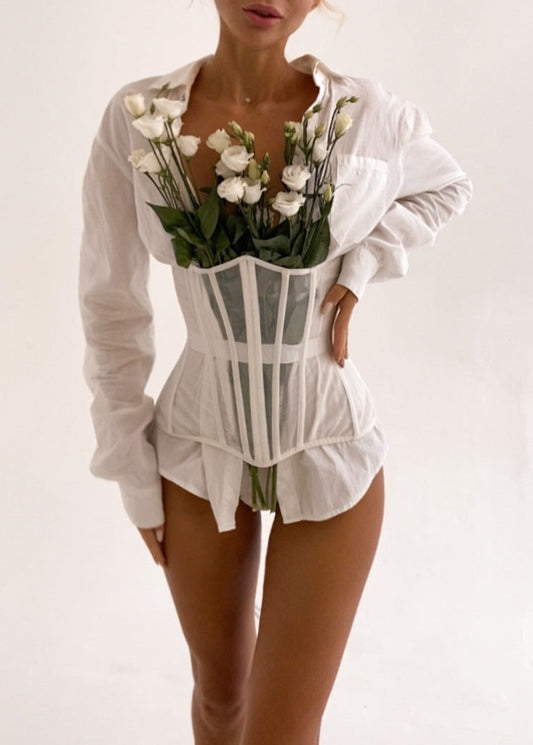 White Mesh underbust corset