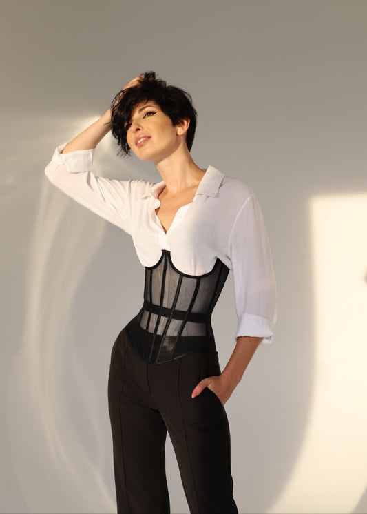 Black underbust mesh corset