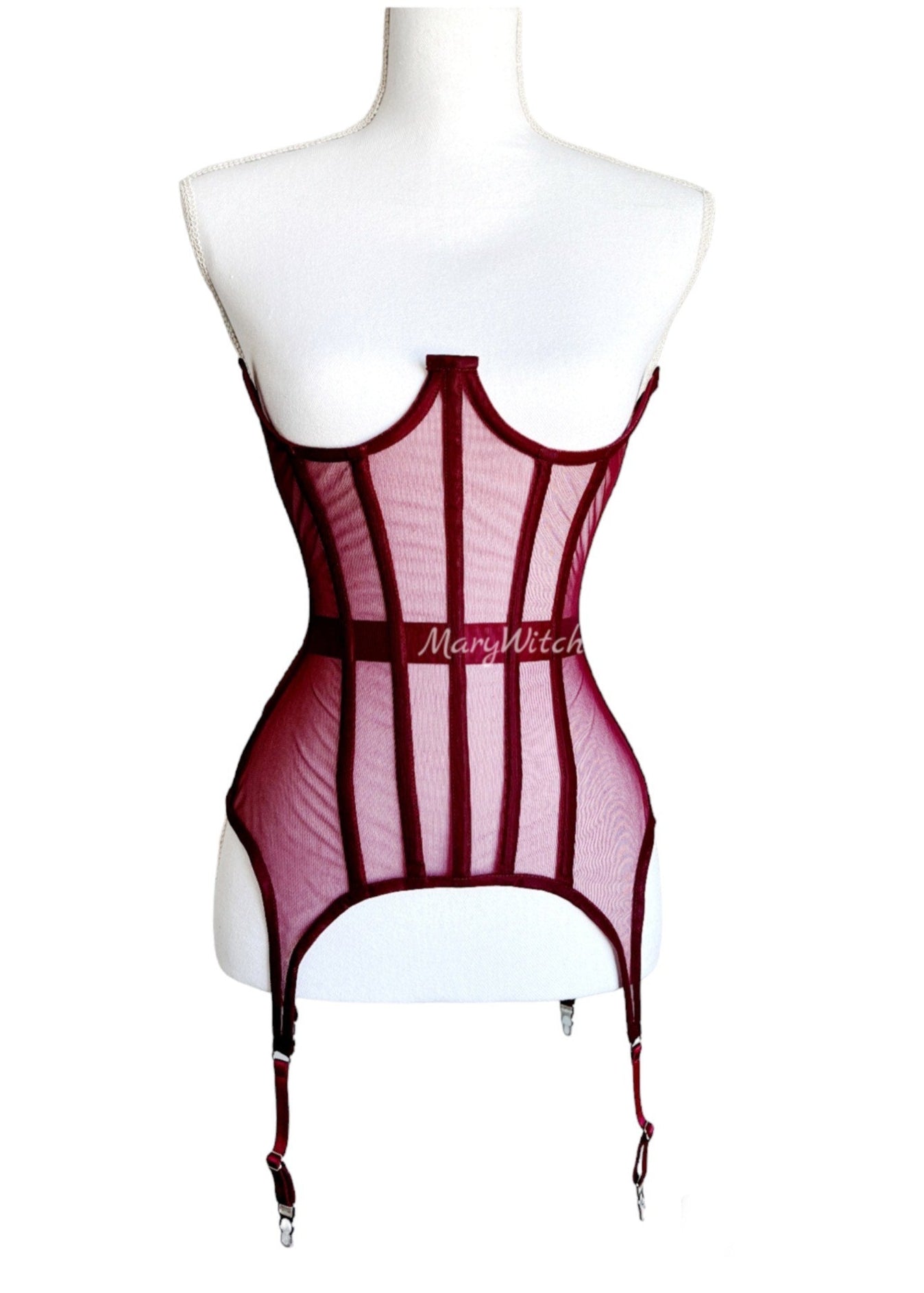 White  Mesh underbust corset with suspenders