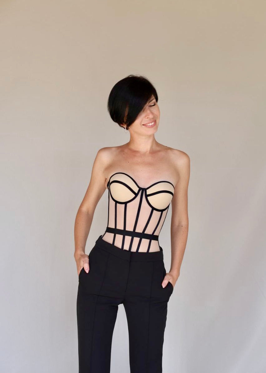 Sheer Illusion Corset with Structured Cups