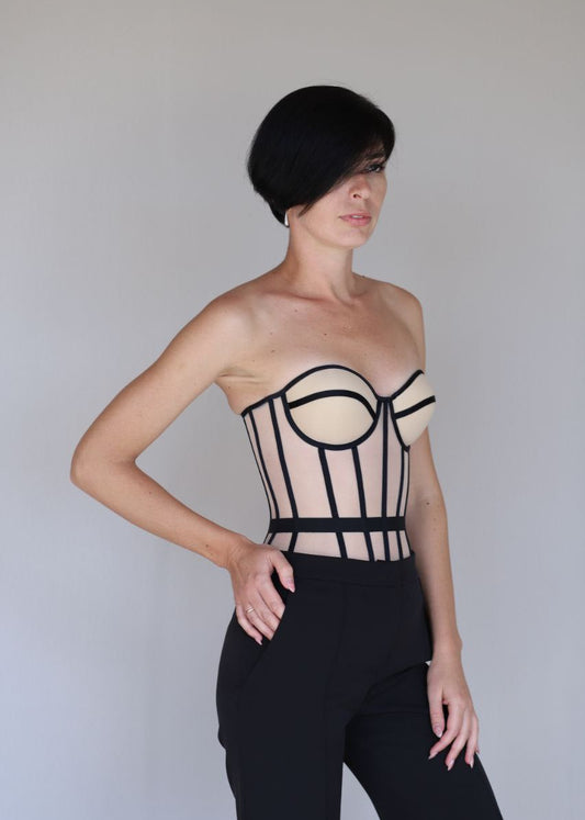 Sheer Illusion Corset with Structured Cups