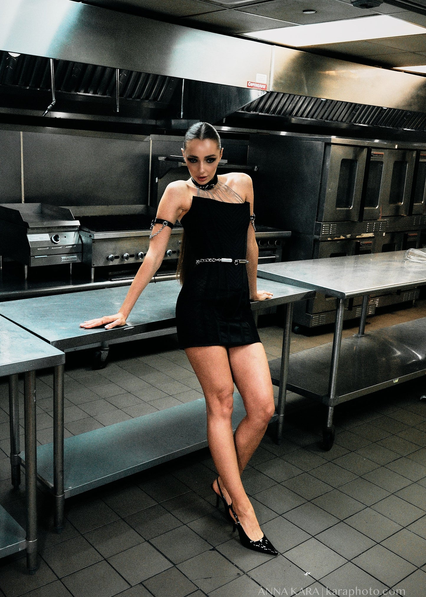 Black Corset Mini Dress with Choker & Chains