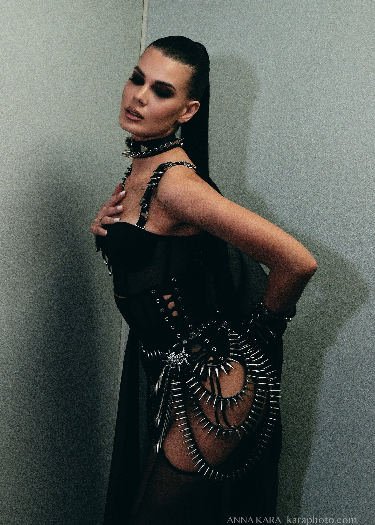 Black Underbust corset  Bodysuit with lacing and zipper.