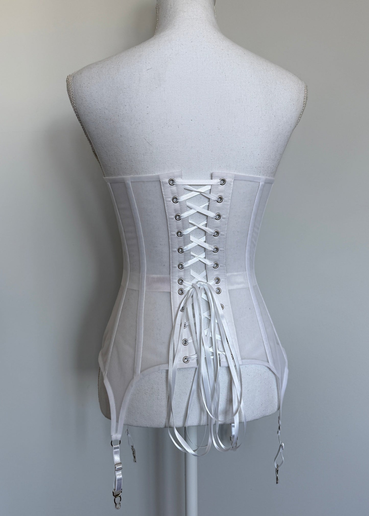 Black Mesh underbust corset with  zipper and suspenders
