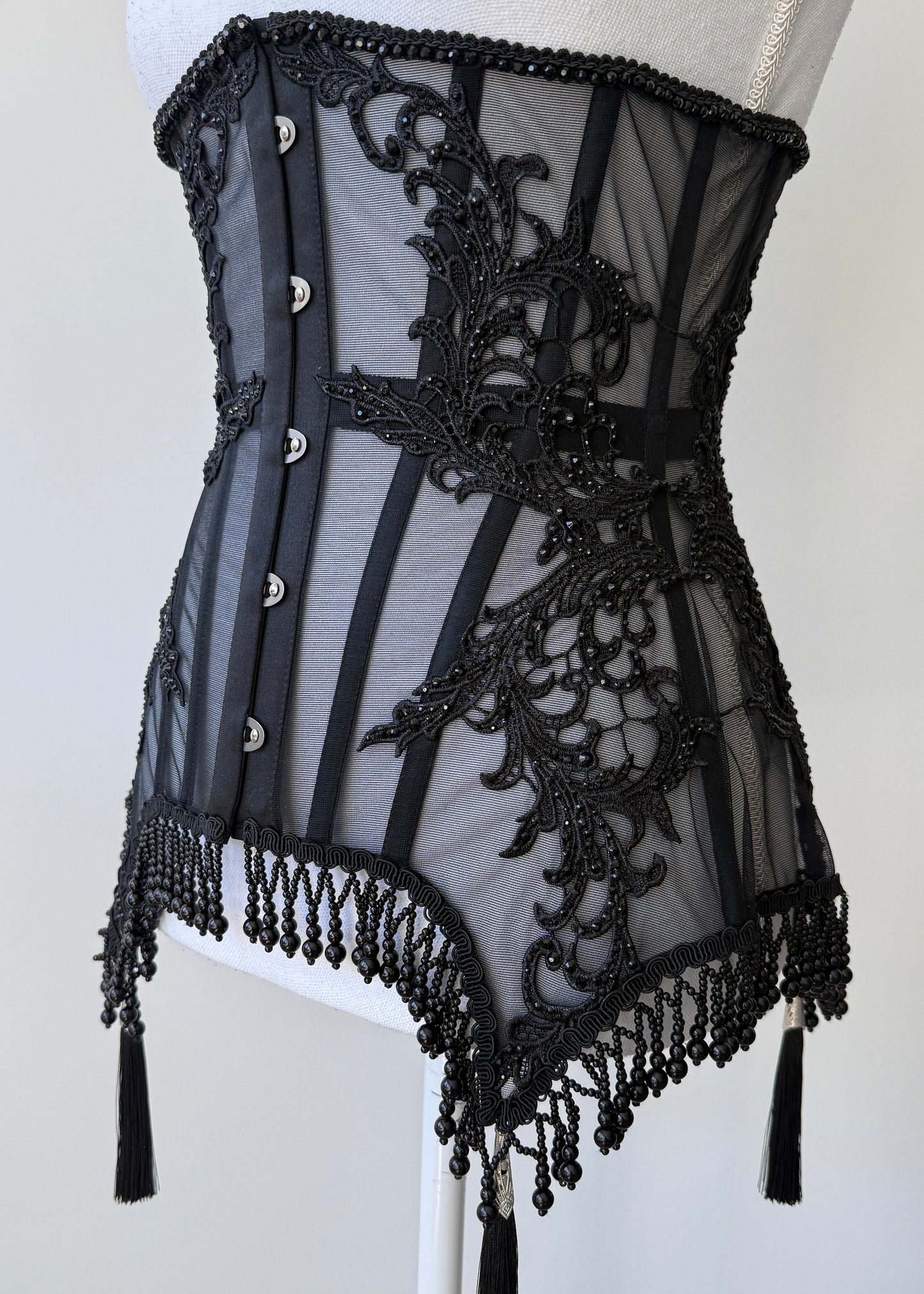 Noir Lace Underbust Corset – Waist Training  Corset with Lace & Tassels