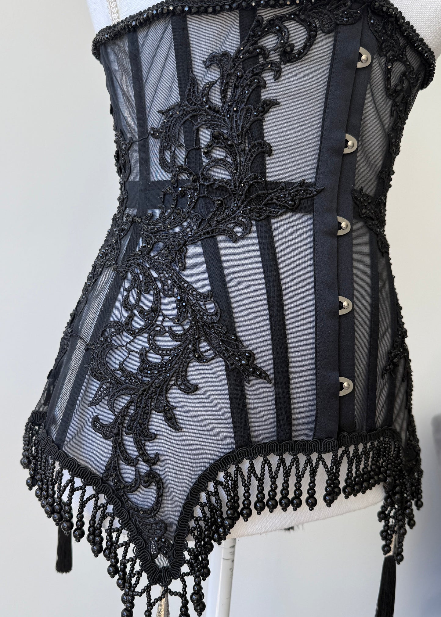 Noir Lace Underbust Corset – Waist Training  Corset with Lace & Tassels