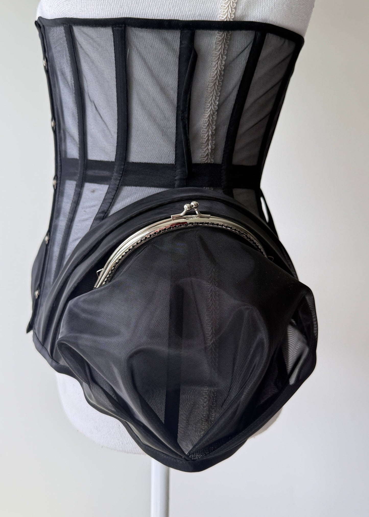 Black Underbust Sheer Corset with Busk & Side Frame Pockets