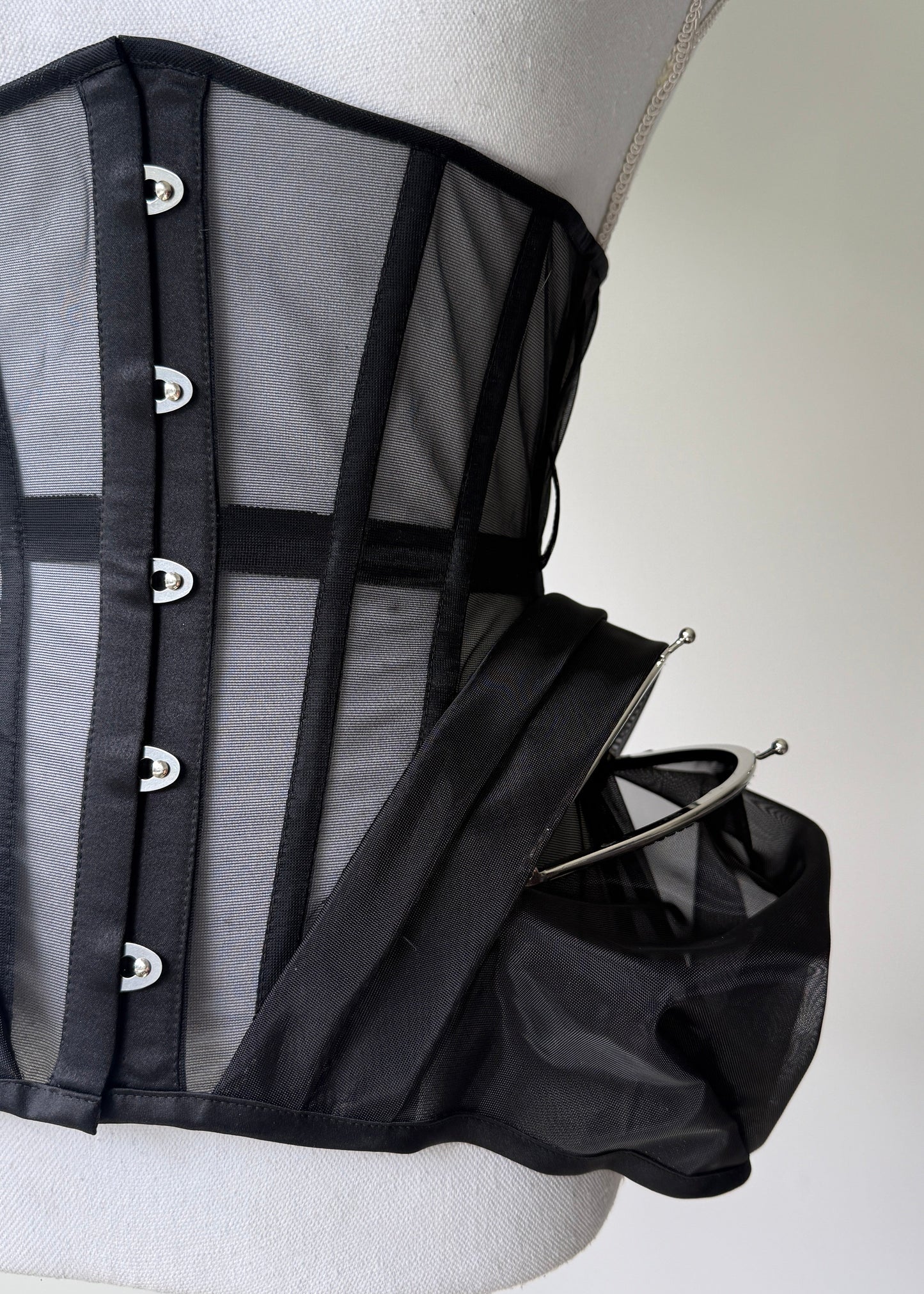 Black Underbust Sheer Corset with Busk & Side Frame Pockets