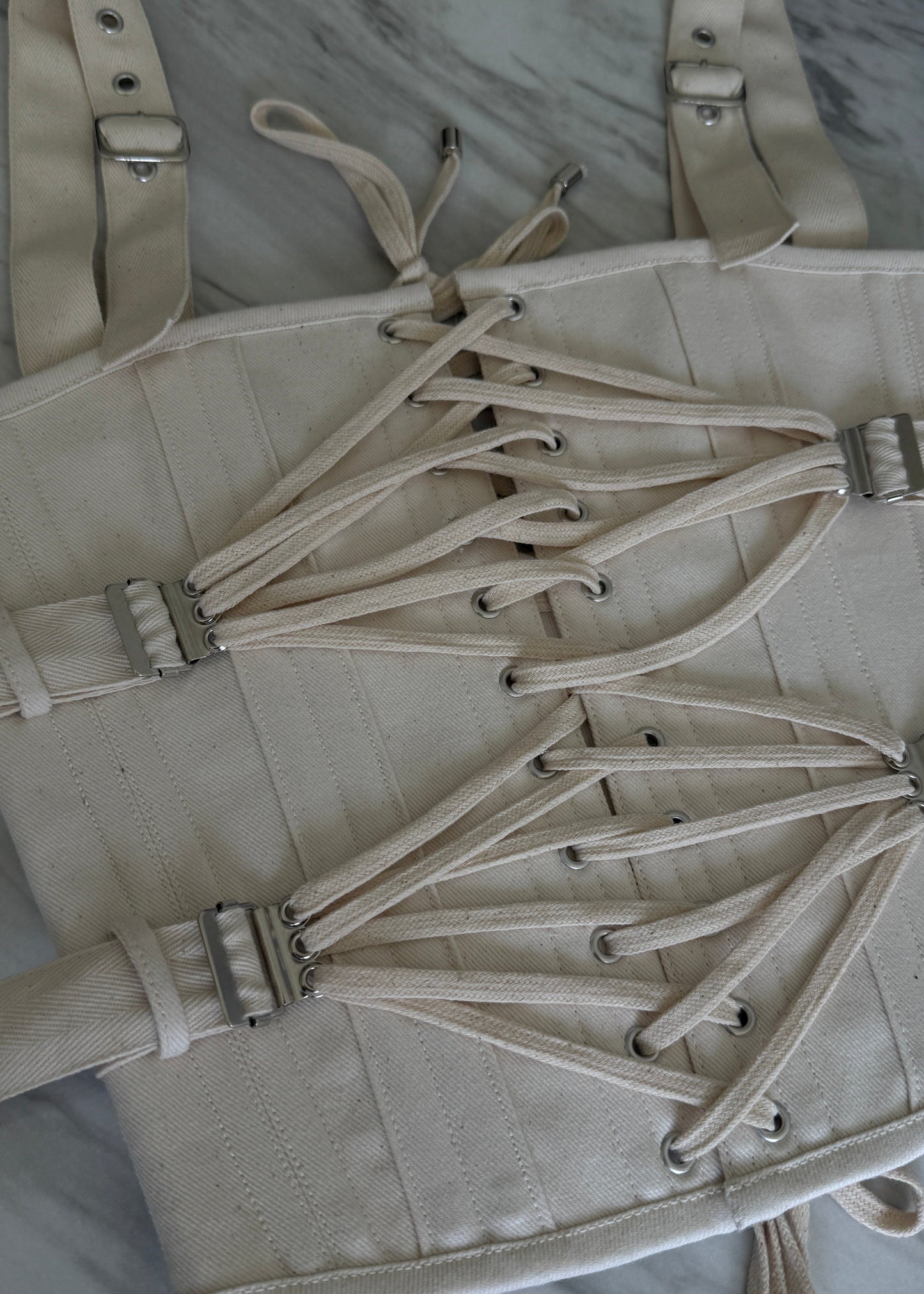 Cotton Fan Laced Corset Top with Removable Straps