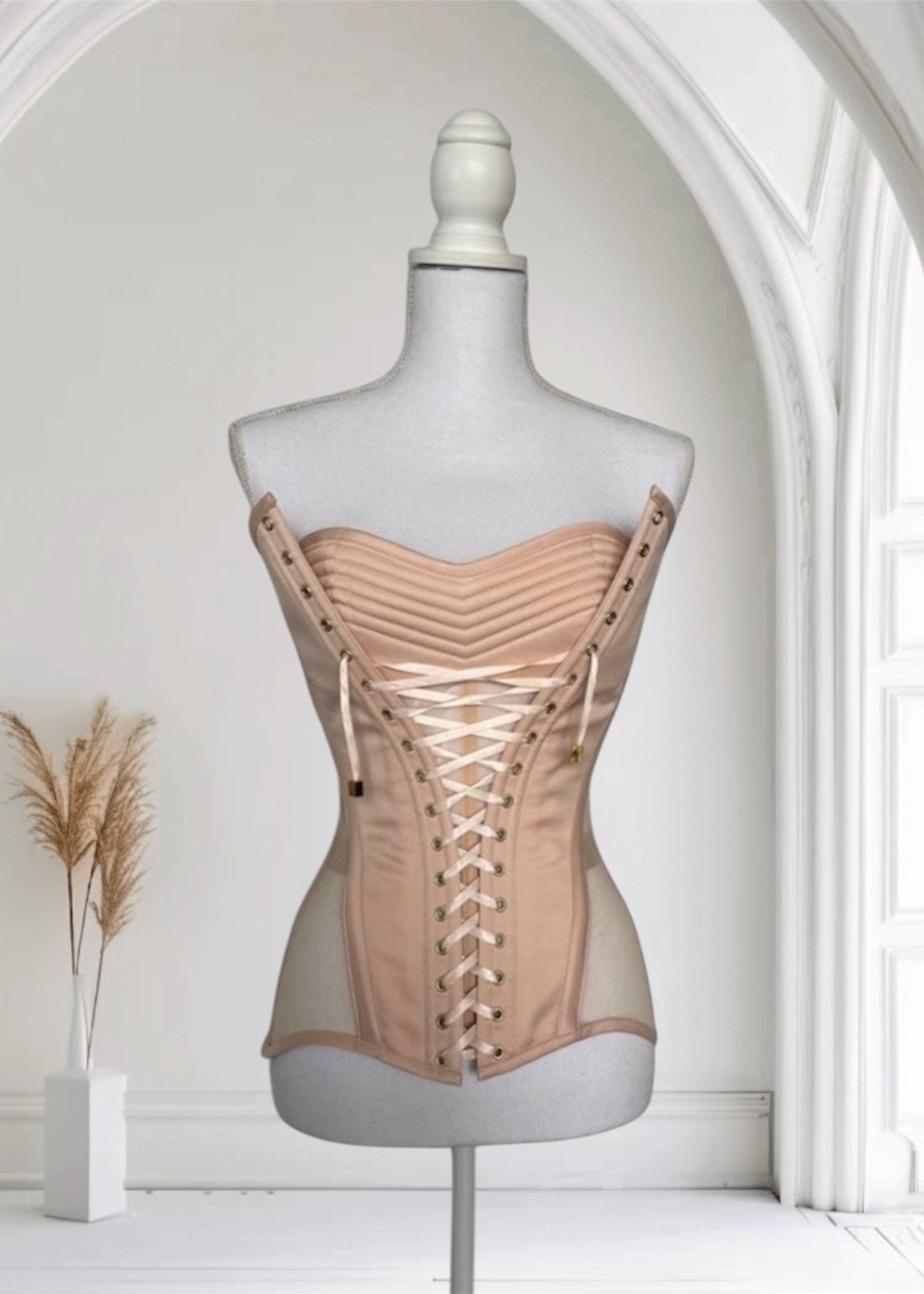 Nude Satin Corset with Decorative Front Lacing