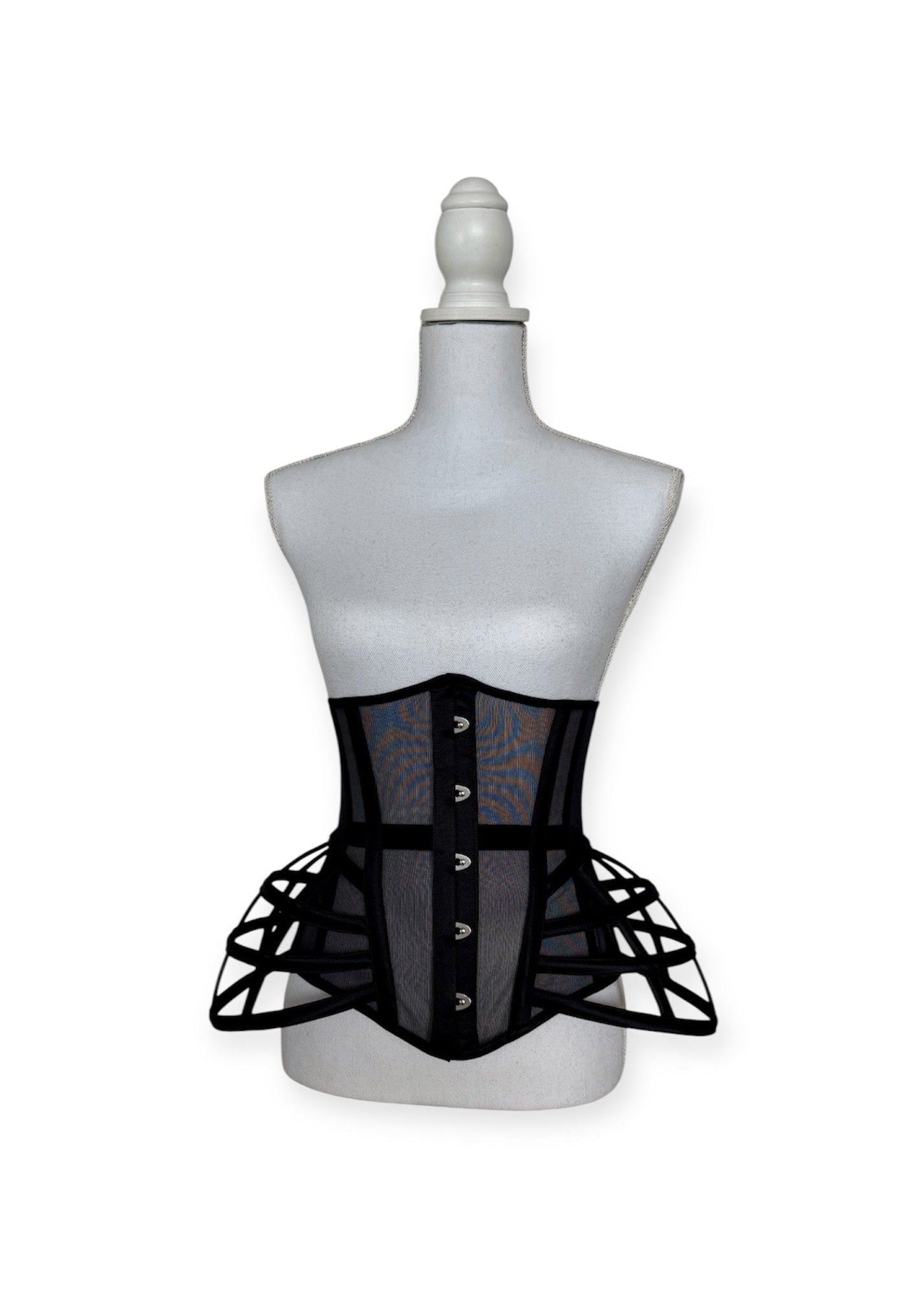 Cage black underbust corset with lacing, steel boned