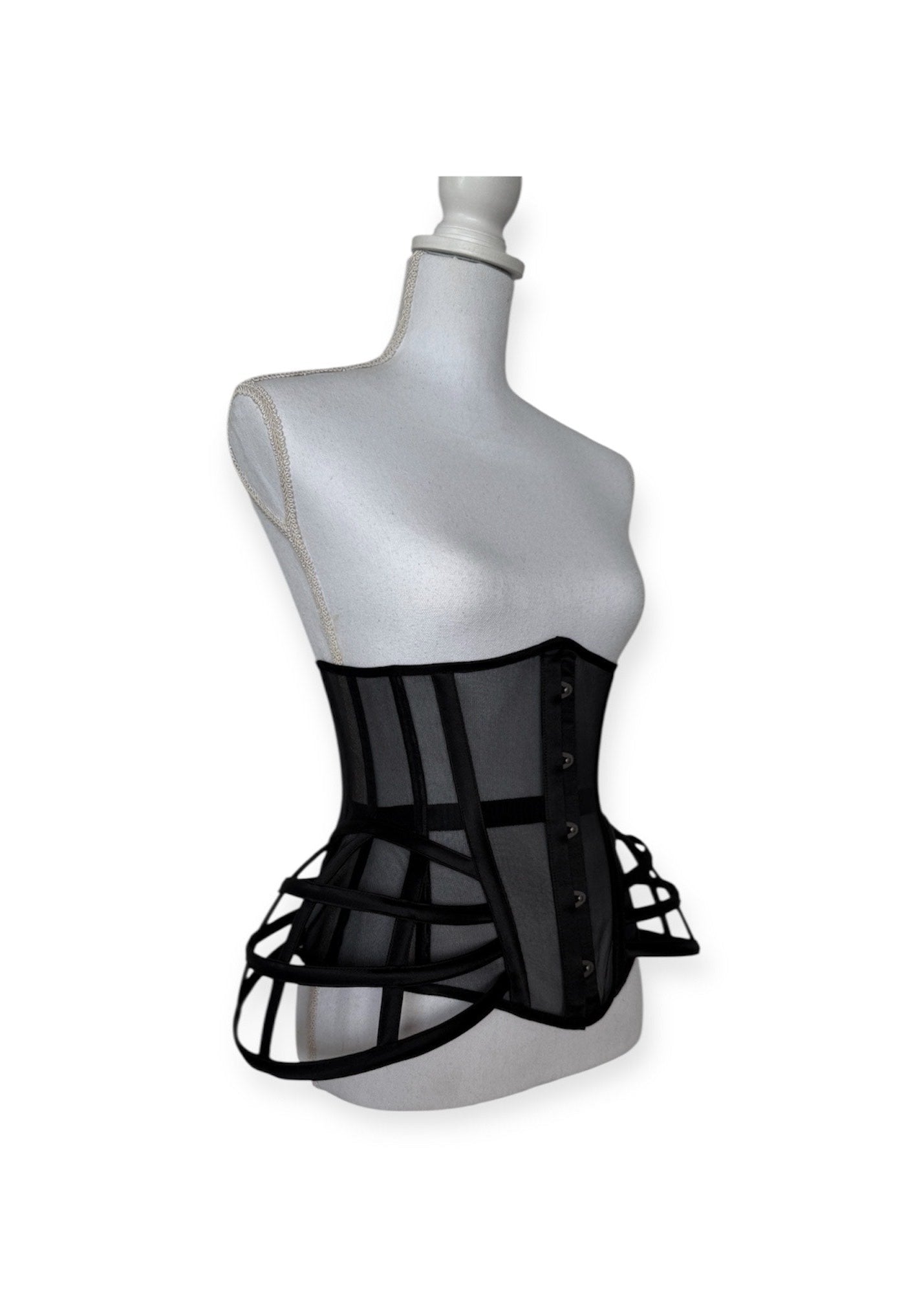 Cage black underbust corset with lacing, steel boned