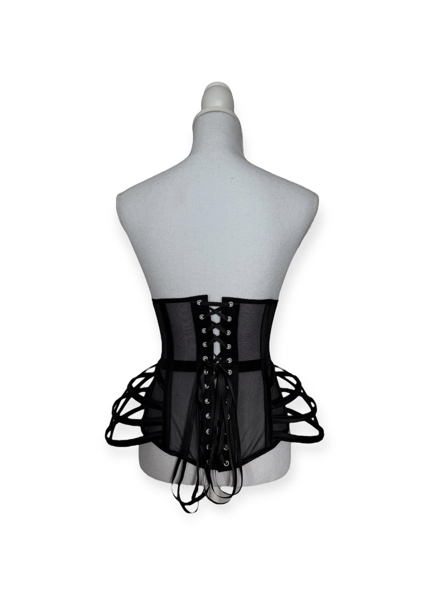 Cage black underbust corset with lacing, steel boned