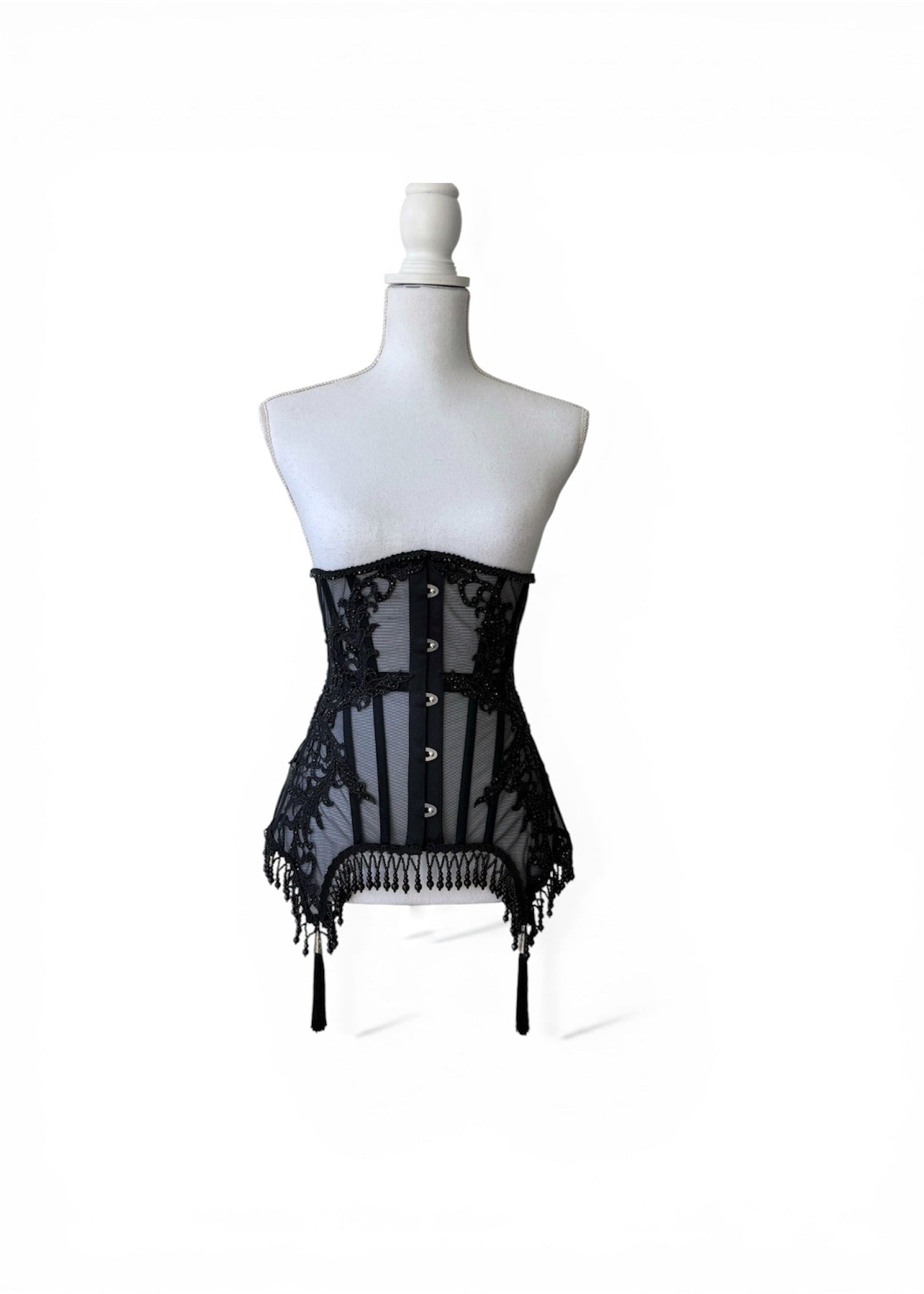 Noir Lace Underbust Corset – Waist Training  Corset with Lace & Tassels