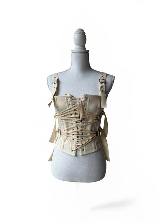 Cotton Fan Laced Corset Top with Removable Straps