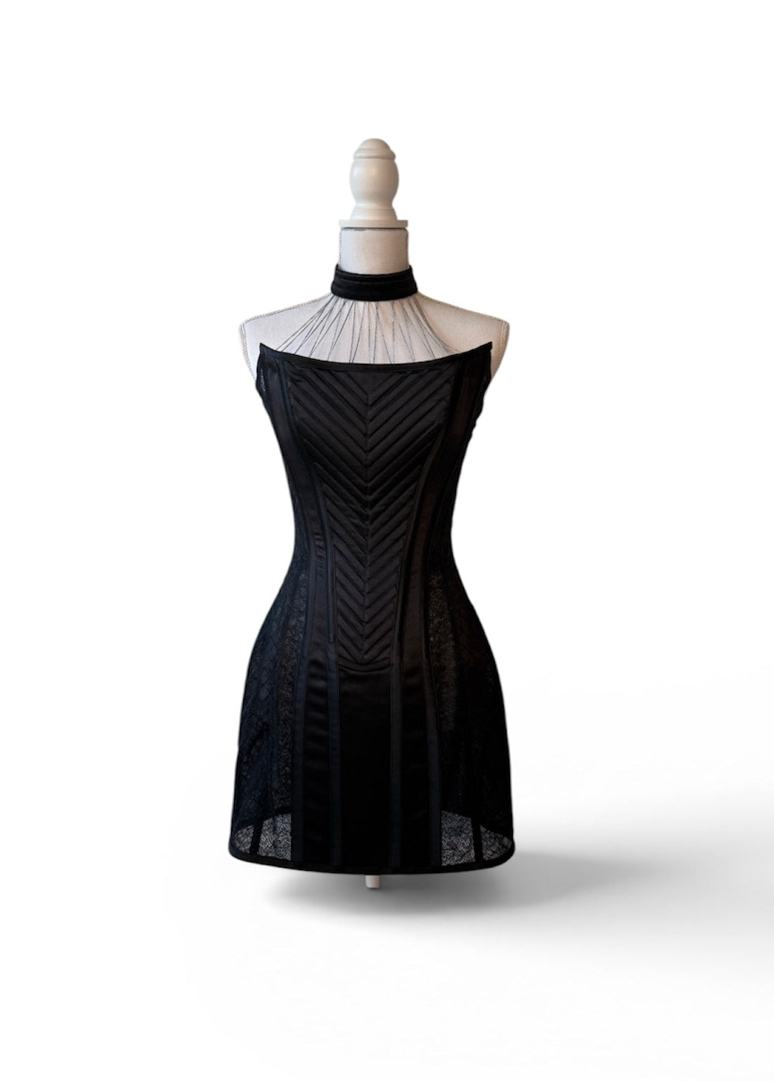 Black Corset Mini Dress with Choker & Chains