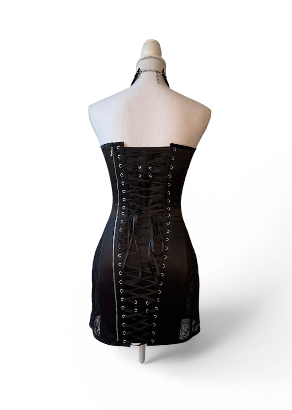Black Corset Mini Dress with Choker & Chains