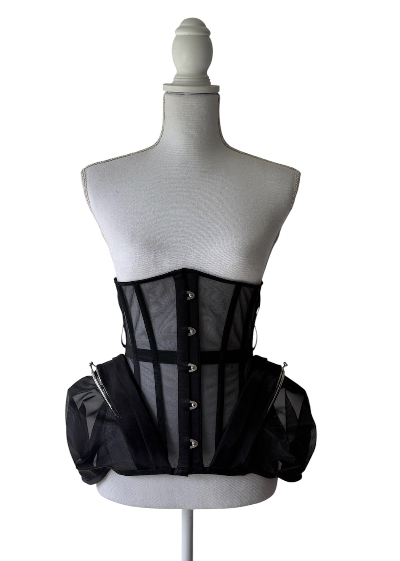 Black Underbust Sheer Corset with Busk & Side Frame Pockets