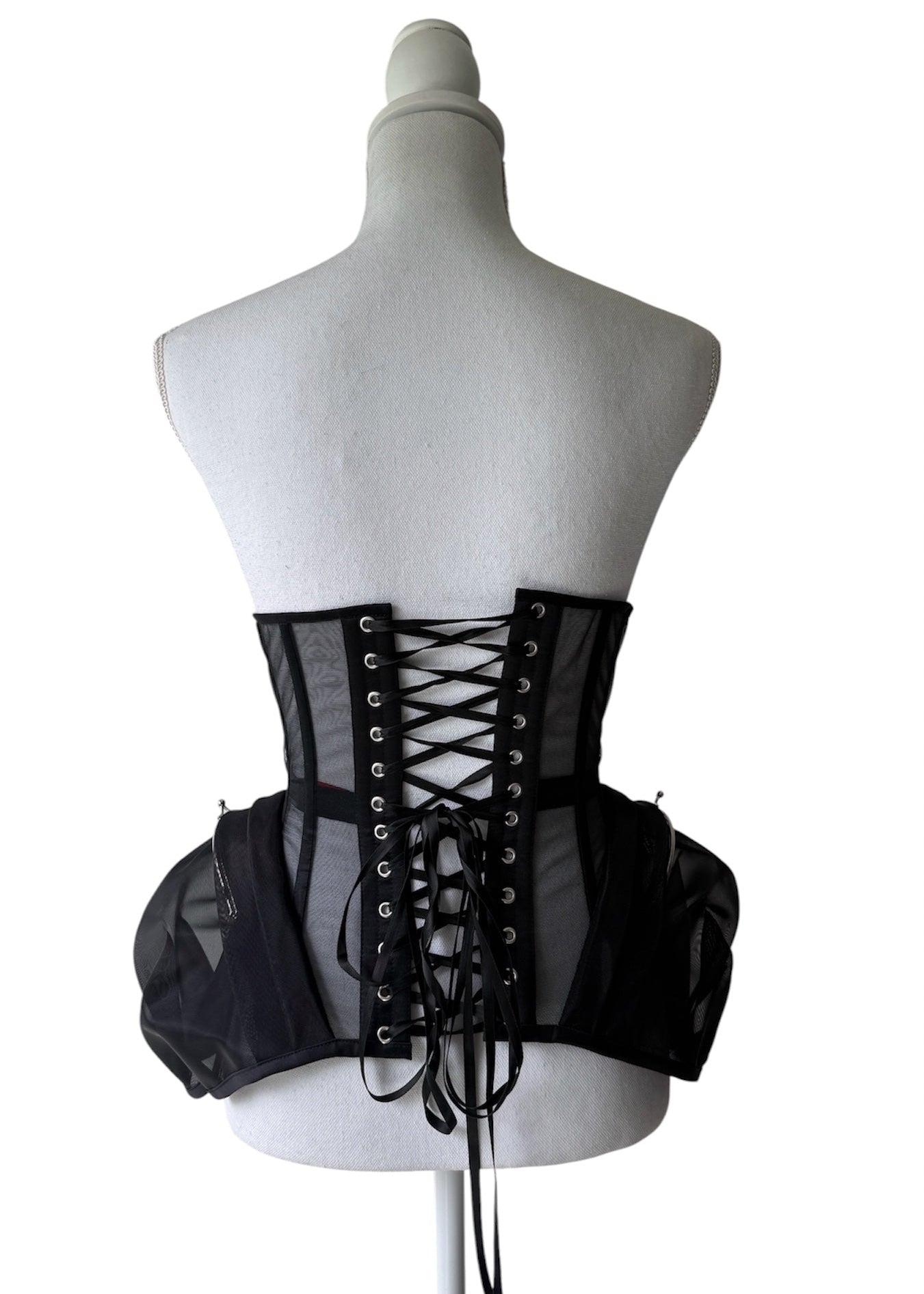 Black Underbust Sheer Corset with Busk & Side Frame Pockets