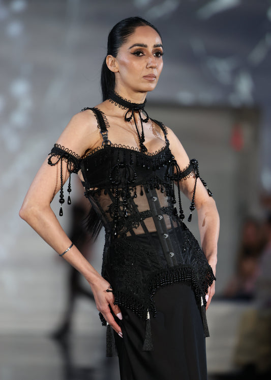 Noir Lace Underbust Corset – Waist Training  Corset with Lace & Tassels