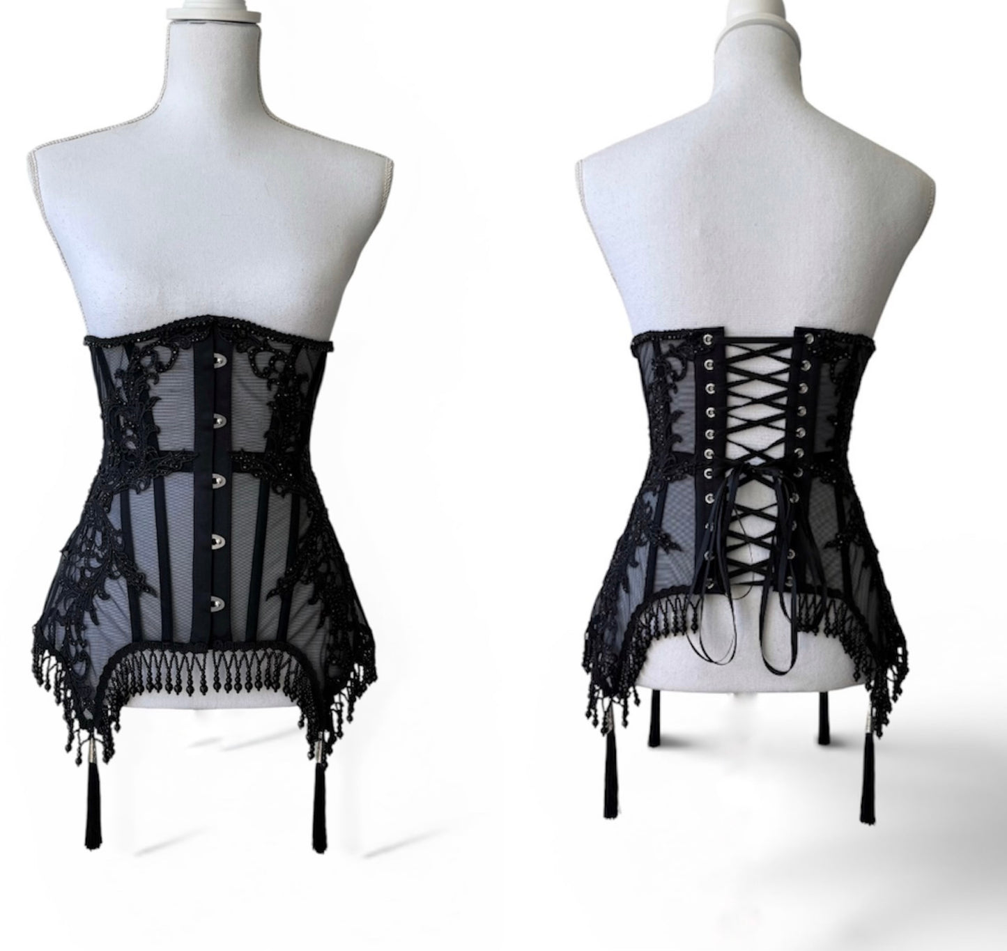 Noir Lace Underbust Corset – Waist Training  Corset with Lace & Tassels
